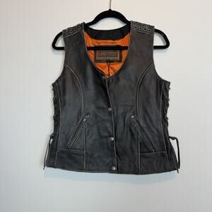 NWT Daniel Smart leather biker vest lace up side large grunge motorcycle LG